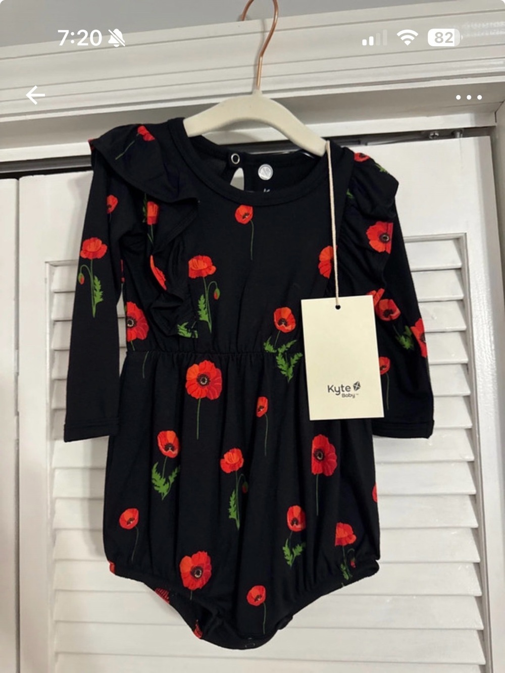 Kyte BABY Black Dress with Red Poppy Print 6-12 month